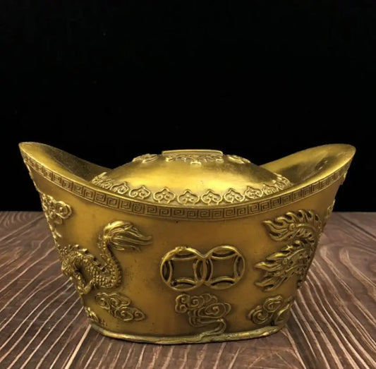 China brass dragon phoenix Ingots Piggy bank crafts statue