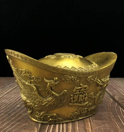 China brass dragon phoenix Ingots Piggy bank crafts statue