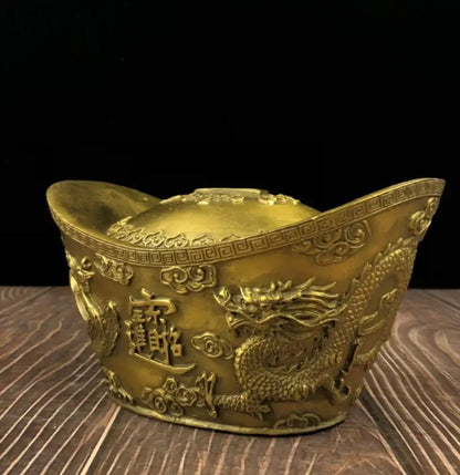 China brass dragon phoenix Ingots Piggy bank crafts statue