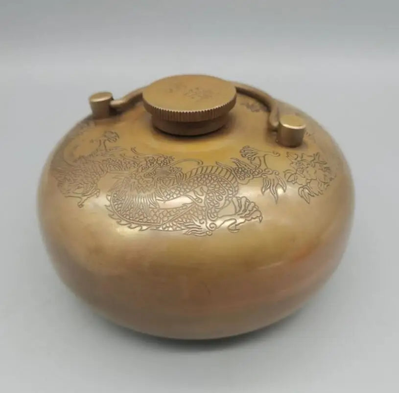 China brass dragon phoenix Warm hand pot crafts statue
