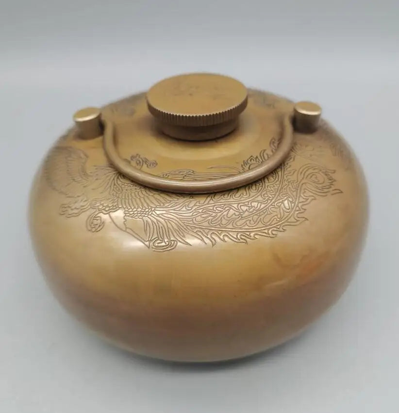 China brass dragon phoenix Warm hand pot crafts statue