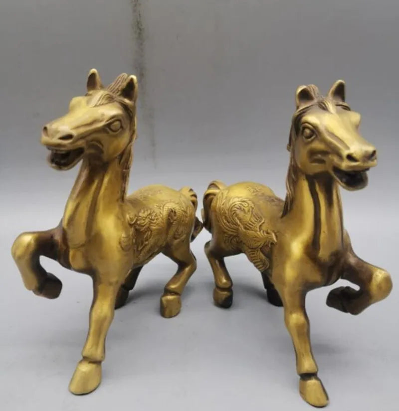 China brass dragon phoenix horse crafts statue A pair