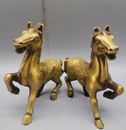 China brass dragon phoenix horse crafts statue A pair