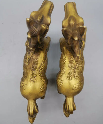 China brass dragon phoenix horse crafts statue A pair