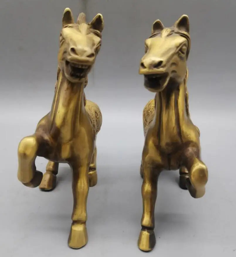 China brass dragon phoenix horse crafts statue A pair