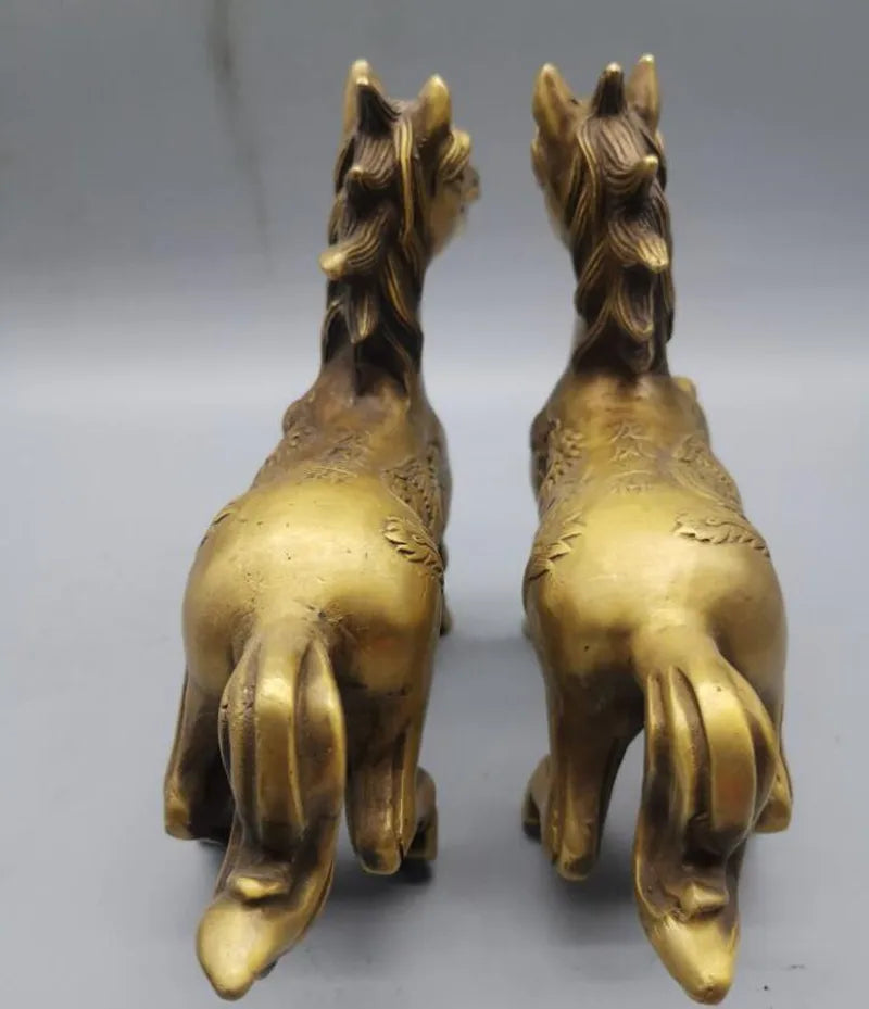 China brass dragon phoenix horse crafts statue A pair