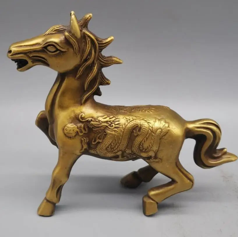 China brass dragon phoenix horse crafts statue
