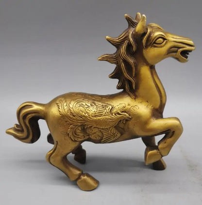 China brass dragon phoenix horse crafts statue