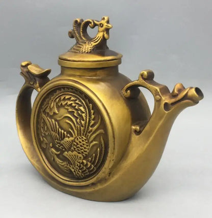 China brass dragon phoenix teapot crafts statue