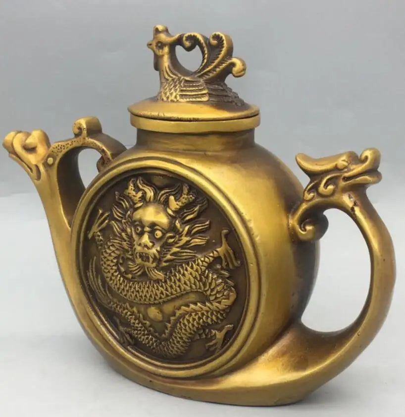 China brass dragon phoenix teapot crafts statue