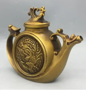 China brass dragon phoenix teapot crafts statue