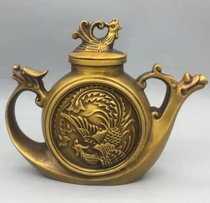 China brass dragon phoenix teapot crafts statue