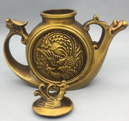 China brass dragon phoenix teapot crafts statue
