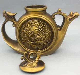 China brass dragon phoenix teapot crafts statue