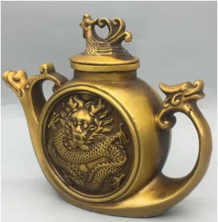 China brass dragon phoenix teapot crafts statue