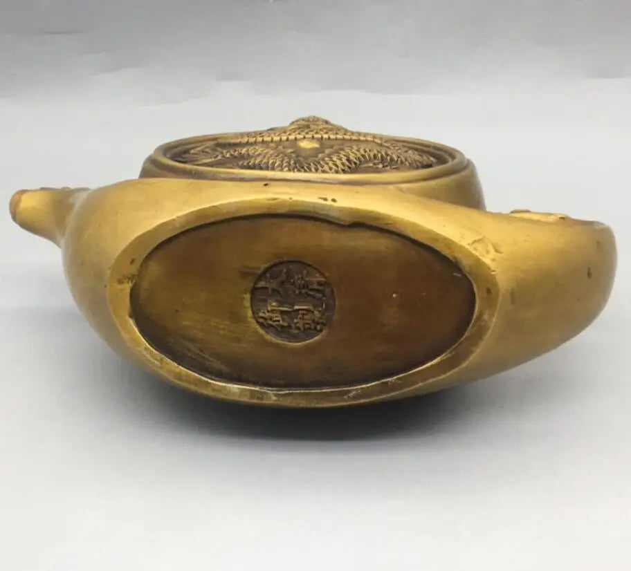 China brass dragon phoenix teapot crafts statue