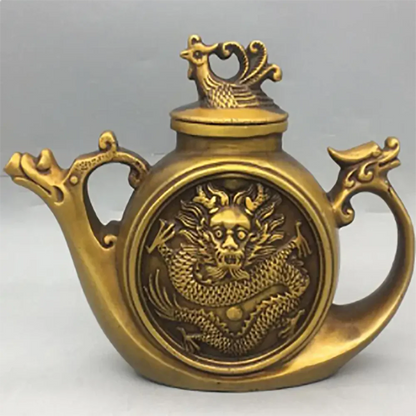 China brass dragon phoenix teapot crafts statue