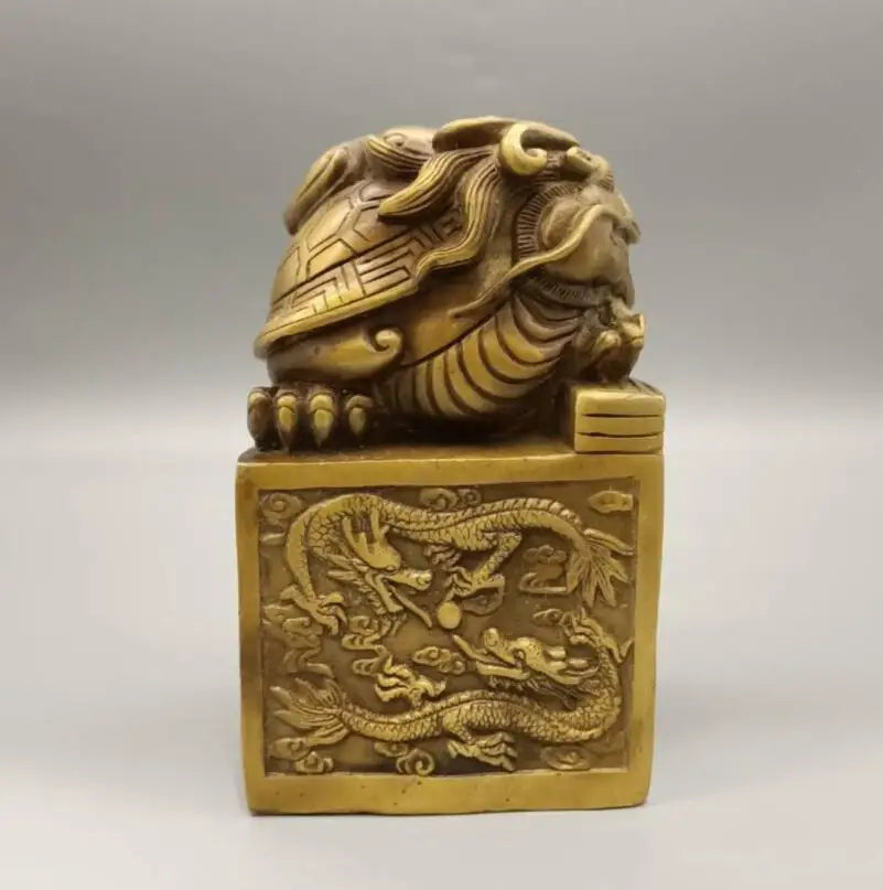 China brass dragon turtle Imprints Chapter crafts statue