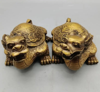 China brass dragon turtle crafts statue A pair