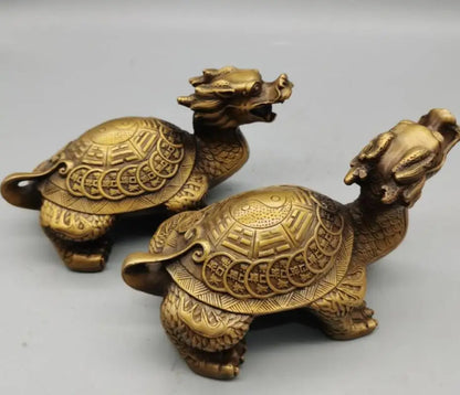 China brass dragon turtle crafts statue A pair