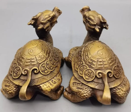 China brass dragon turtle crafts statue A pair