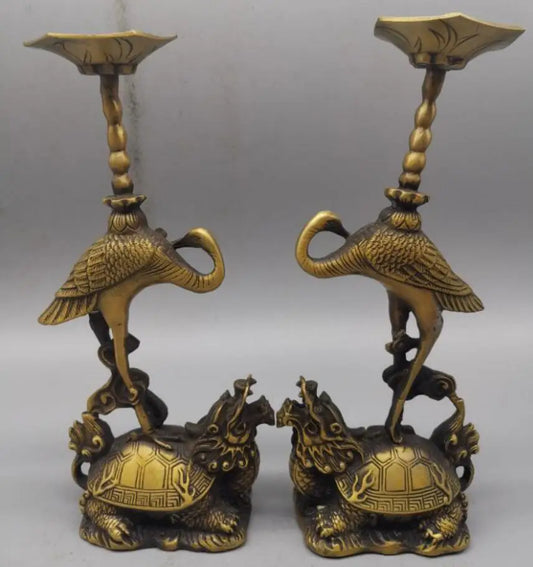 China brass dragon turtle crane Candle Holders crafts statue A pair