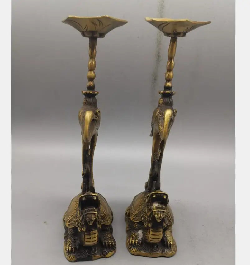 China brass dragon turtle crane Candle Holders crafts statue A pair