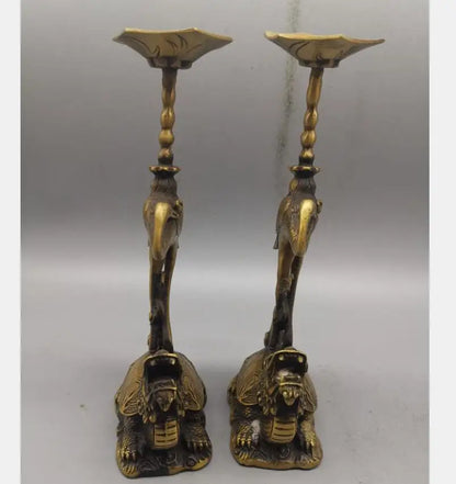 China brass dragon turtle crane Candle Holders crafts statue A pair