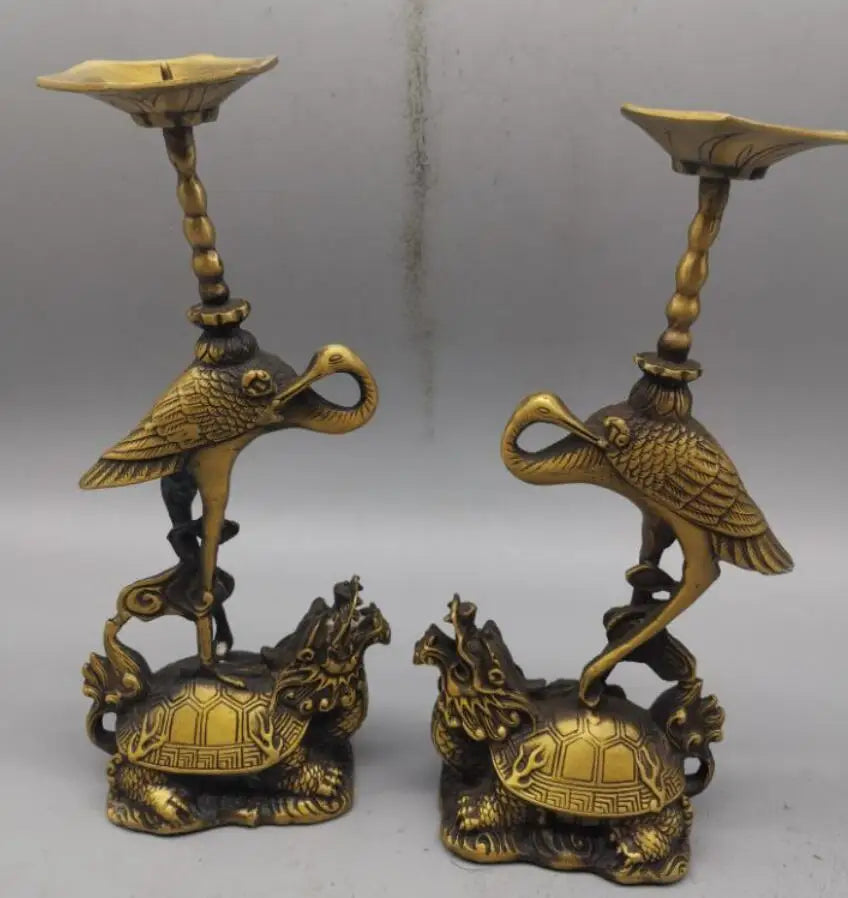 China brass dragon turtle crane Candle Holders crafts statue A pair