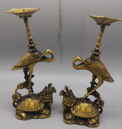 China brass dragon turtle crane Candle Holders crafts statue A pair