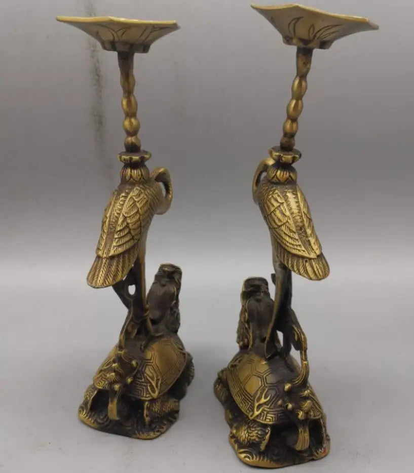 China brass dragon turtle crane Candle Holders crafts statue A pair