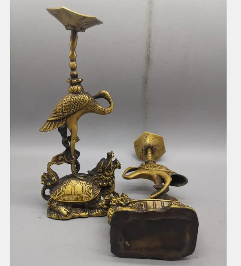 China brass dragon turtle crane Candle Holders crafts statue A pair
