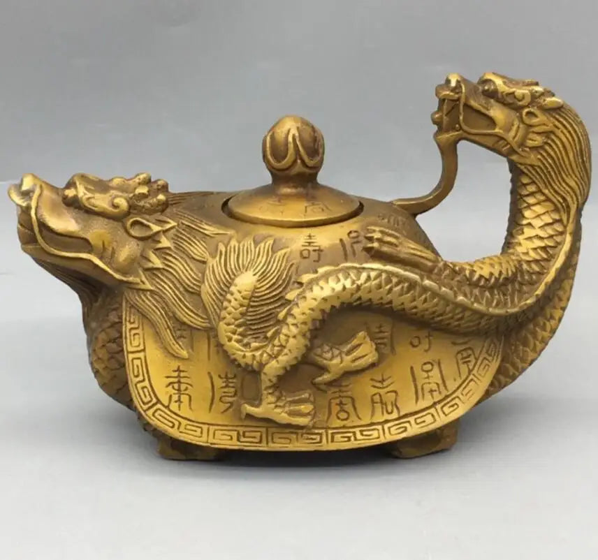 China brass dragon turtle teapot crafts statue