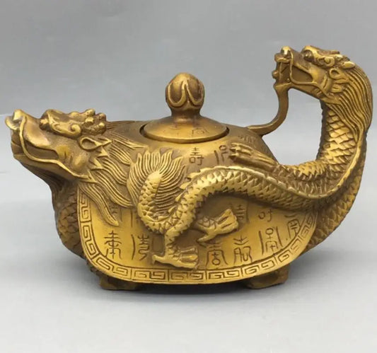 China brass dragon turtle teapot crafts statue