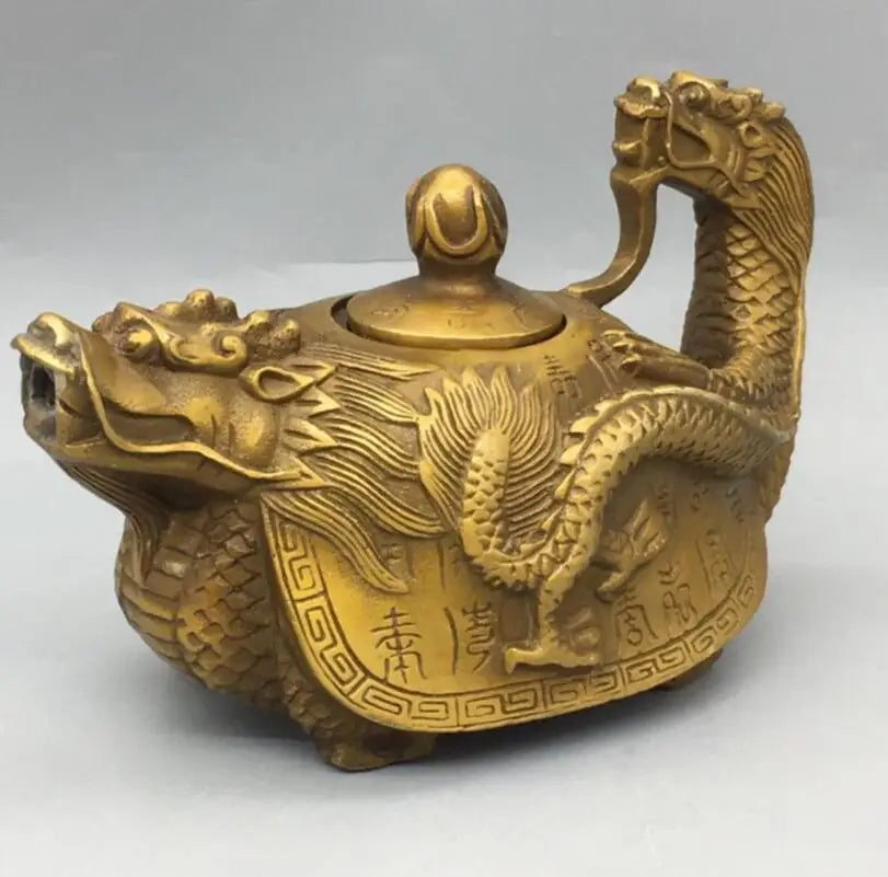 China brass dragon turtle teapot crafts statue