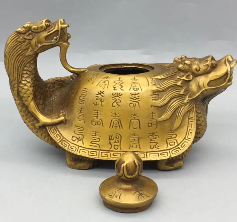 China brass dragon turtle teapot crafts statue