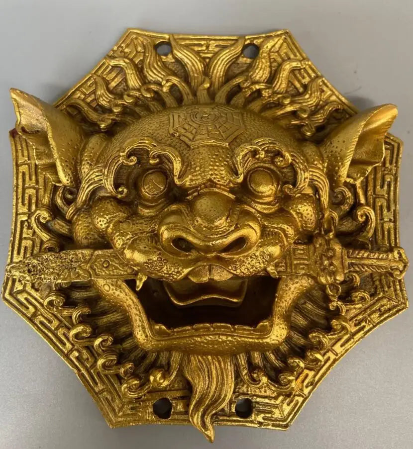 China brass eight trigrams lion head crafts statue