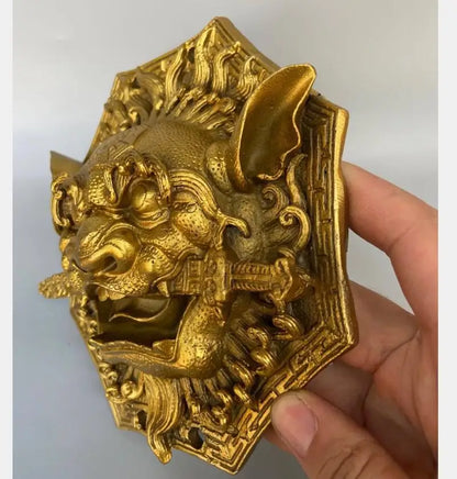 China brass eight trigrams lion head crafts statue