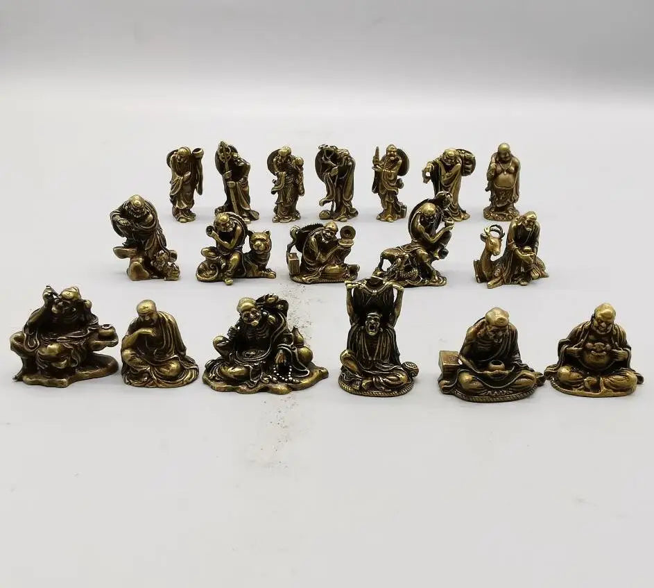 China brass eighteen Lohan small crafts statue A set