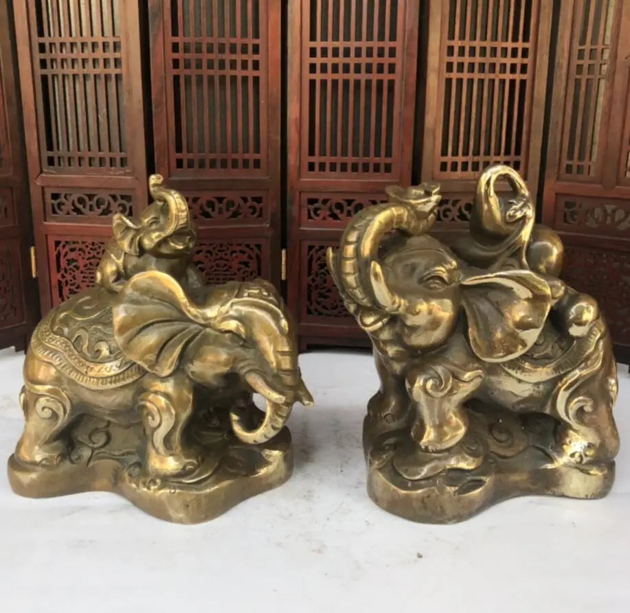 China brass elephant crafts statue A pair