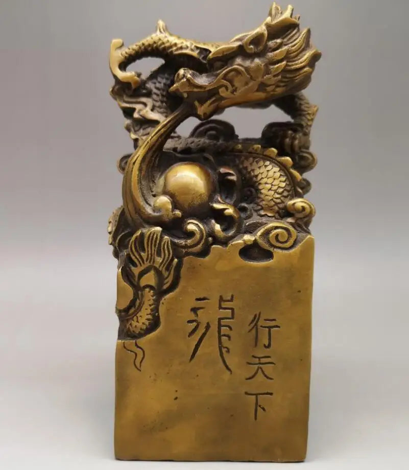 China brass exquisite dragon seal crafts statue