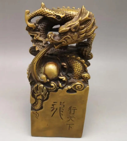 China brass exquisite dragon seal crafts statue