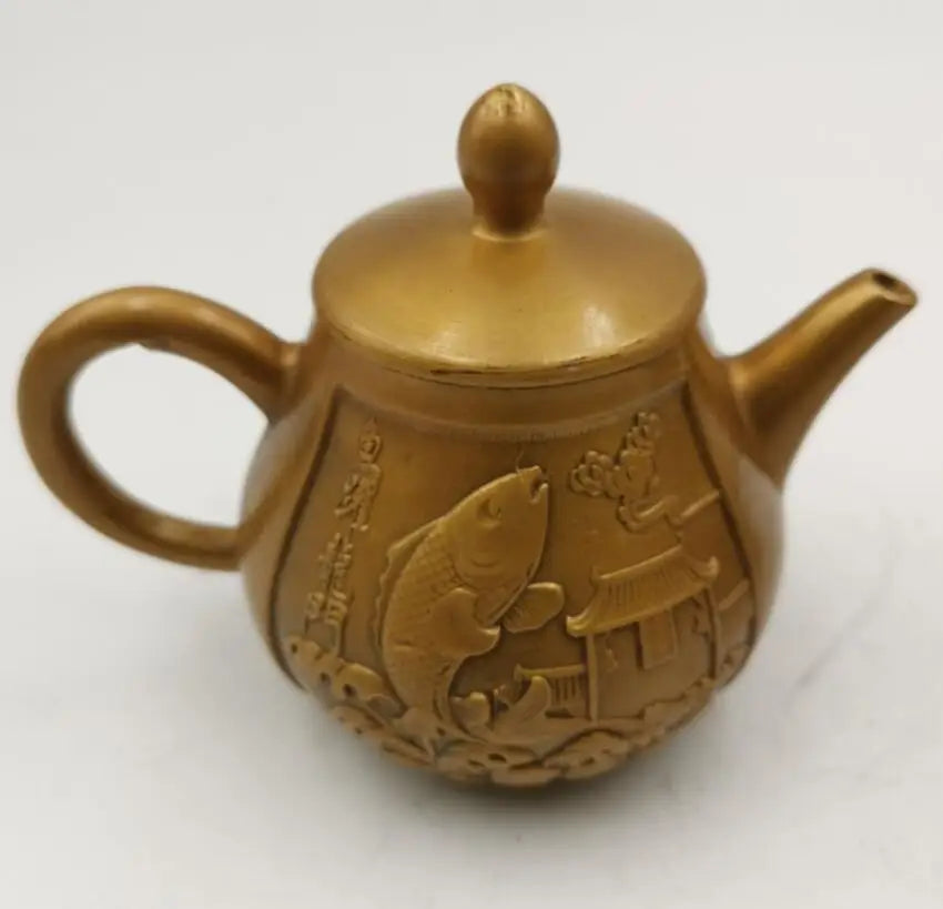 China brass fish leap dragon door teapot small crafts statue