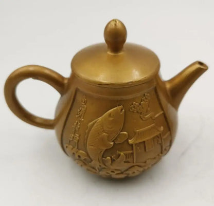 China brass fish leap dragon door teapot small crafts statue