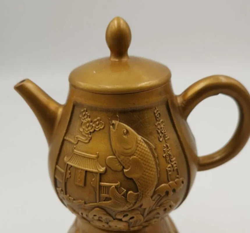 China brass fish leap dragon door teapot small crafts statue