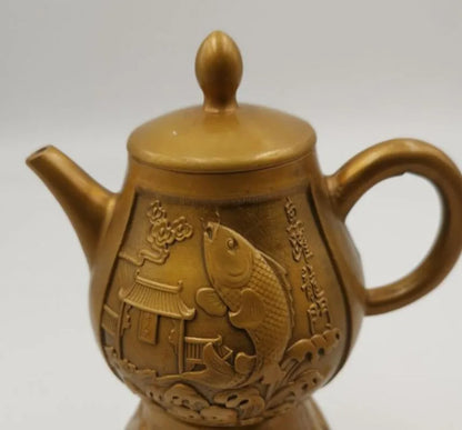 China brass fish leap dragon door teapot small crafts statue