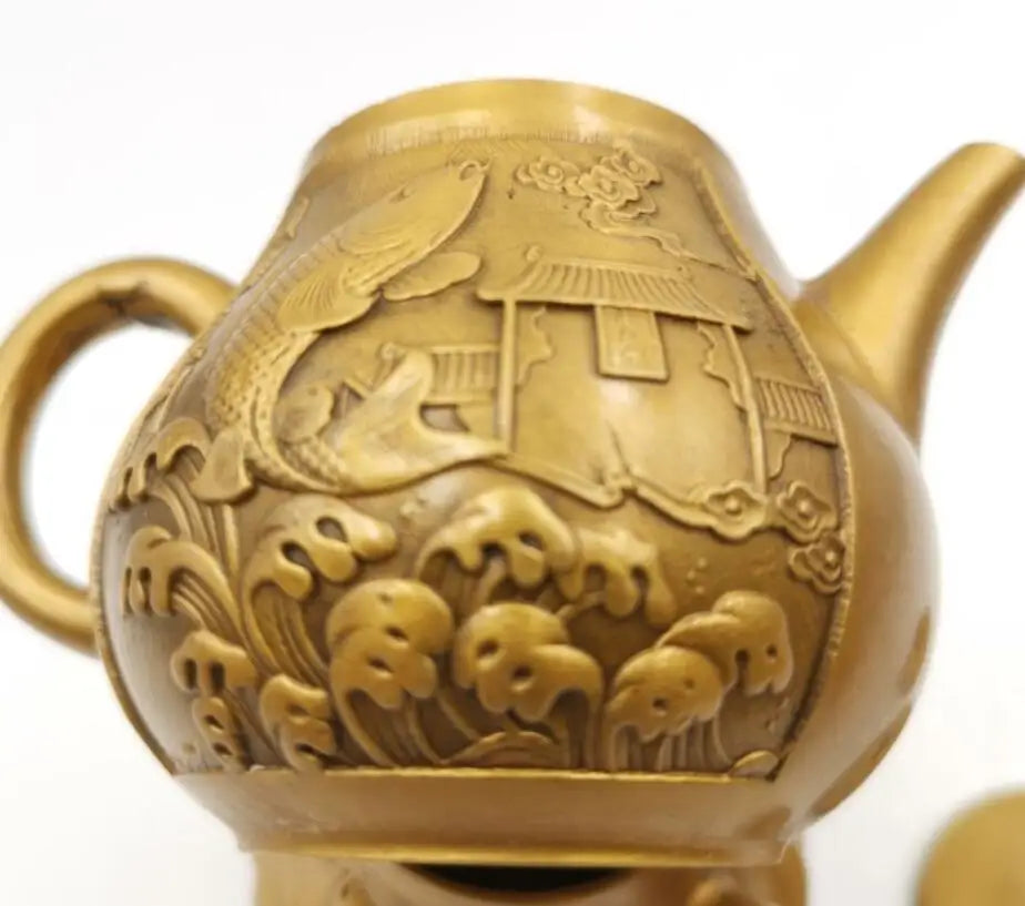 China brass fish leap dragon door teapot small crafts statue