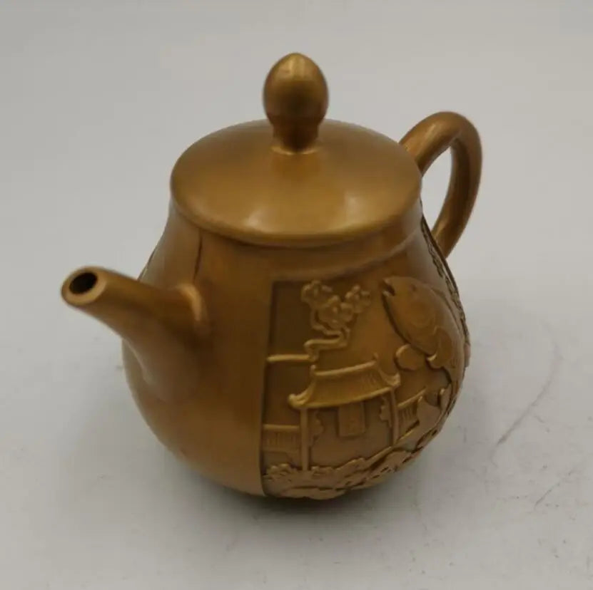 China brass fish leap dragon door teapot small crafts statue