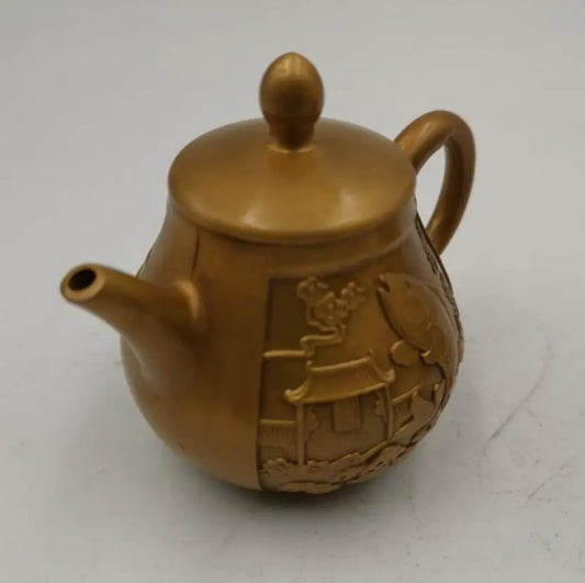 China brass fish leap dragon door teapot small crafts statue