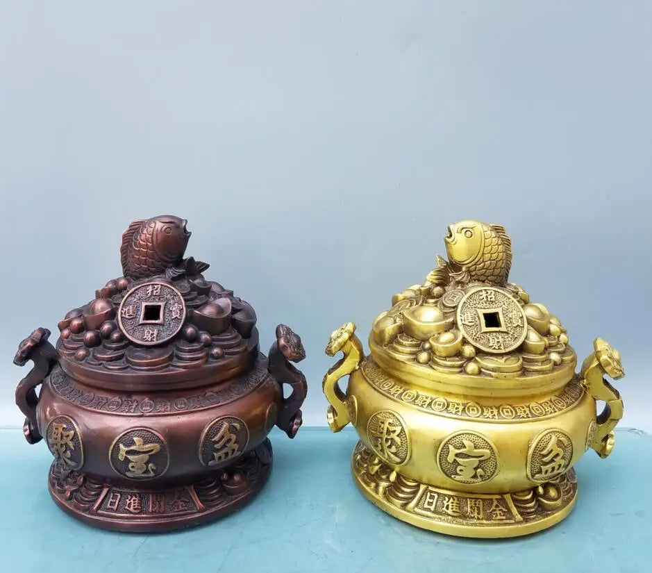 China brass fish treasure bowl crafts statue